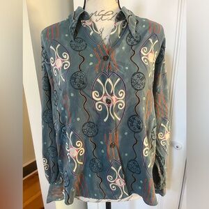 Baldanza Silk Long Sleeve Retro Button-Up Shirt. Women’s Size 10.